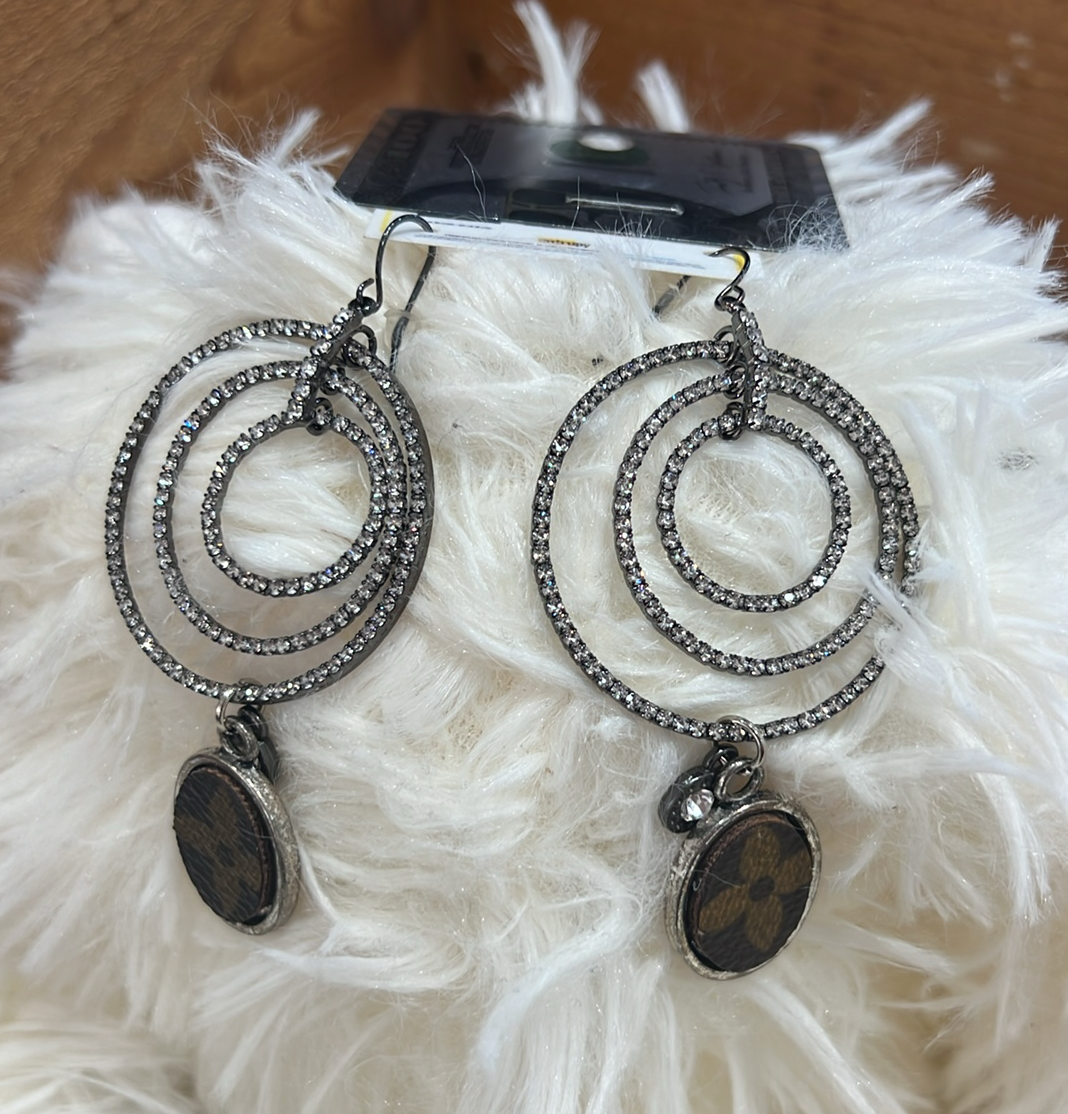 Oval Crystal Upcycled LV Earrings
