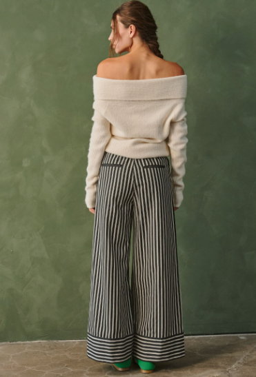 Stripe Button Wide Leg Pants
