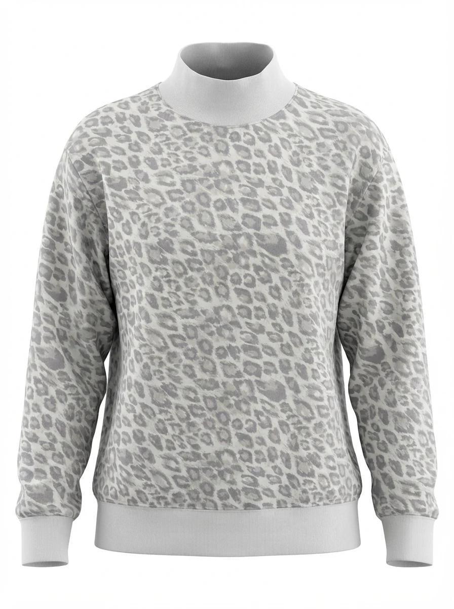 Printed Mockneck Sweatshirt- Leopard