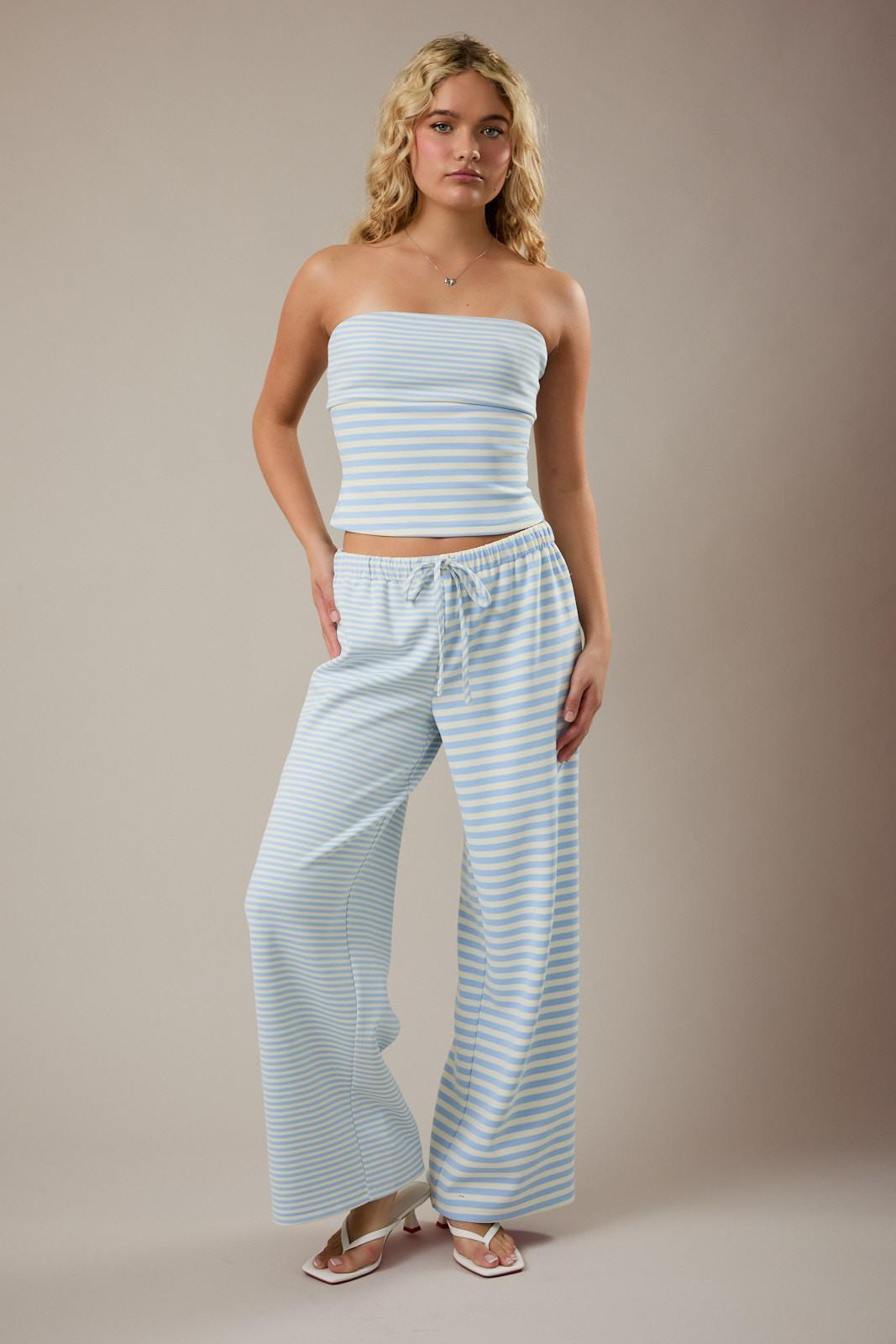 Low-Rise Stripe Detail Front Tie Pants