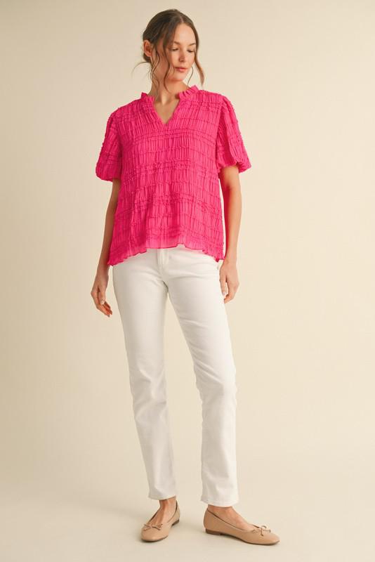 Hot Pink Soft Smocking Textured Top