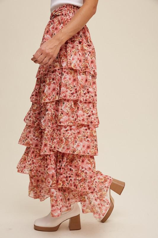 Rose Floral Ruffle Skirt