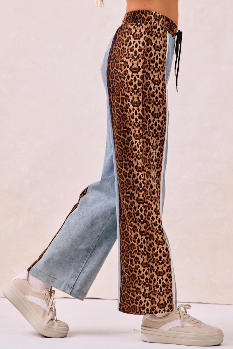 Washed Denim Leopard Mix & Match Pants