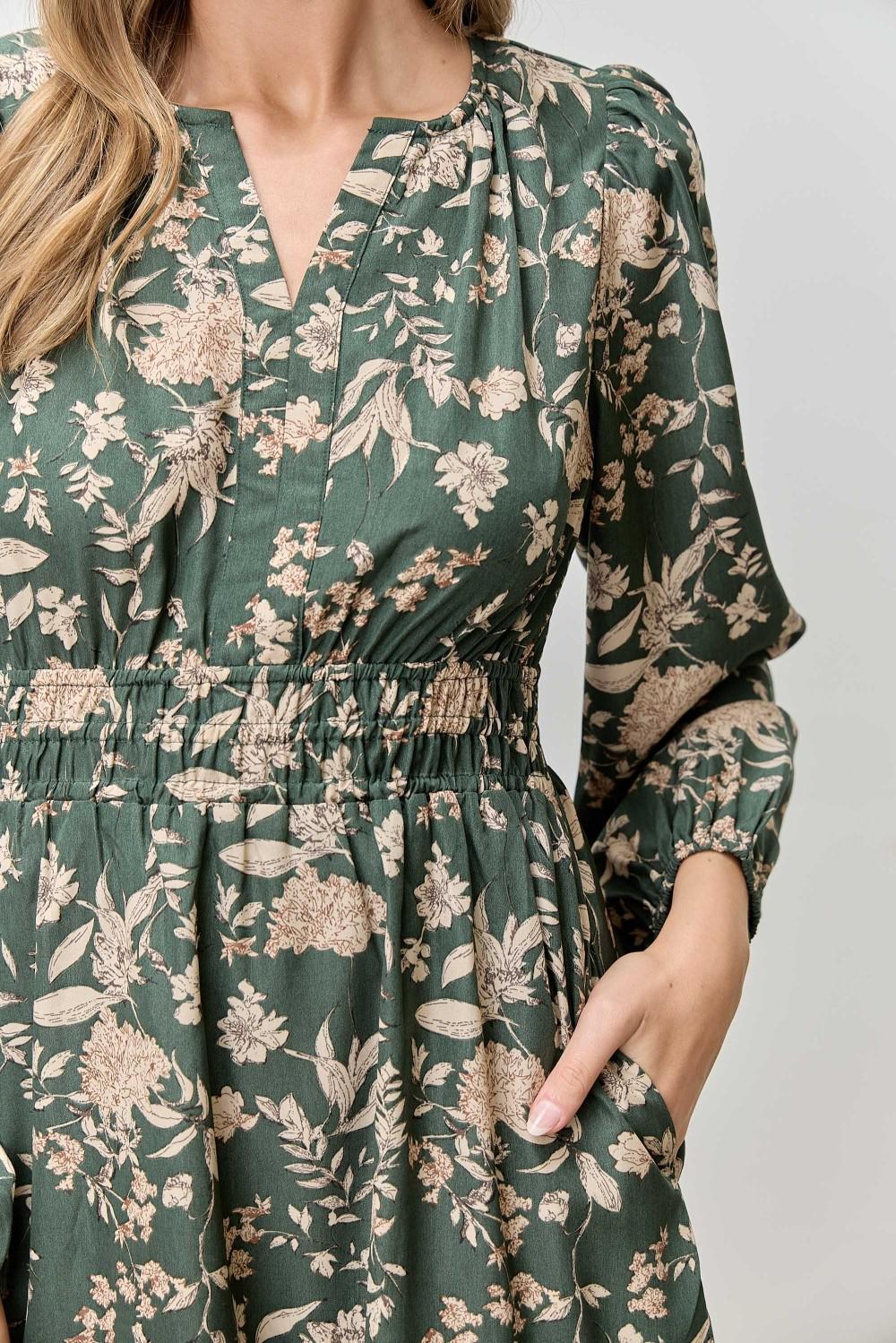 Green Floral Print Mini Dress