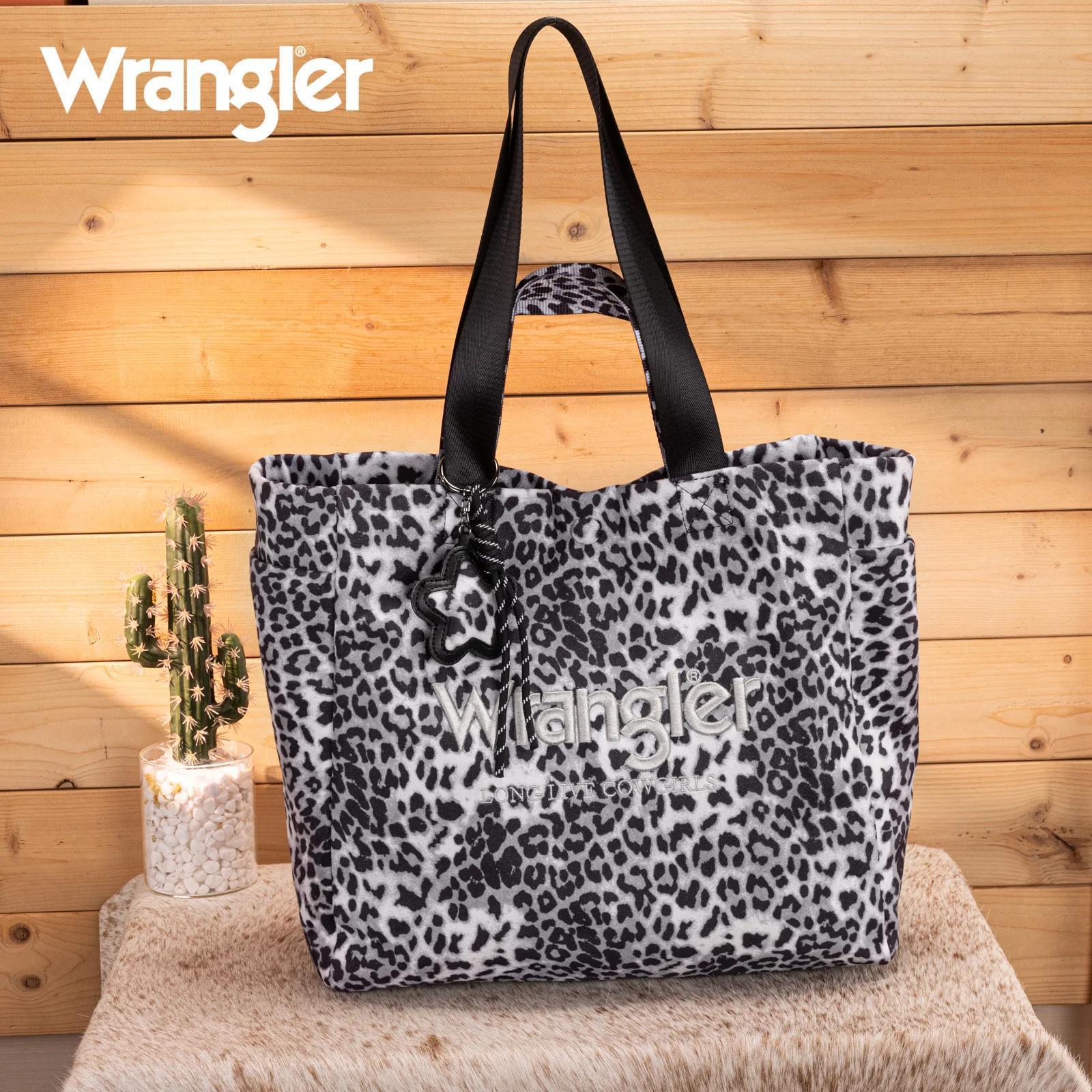Wrangler Leopard Print Large Tote/Crossbody - Black