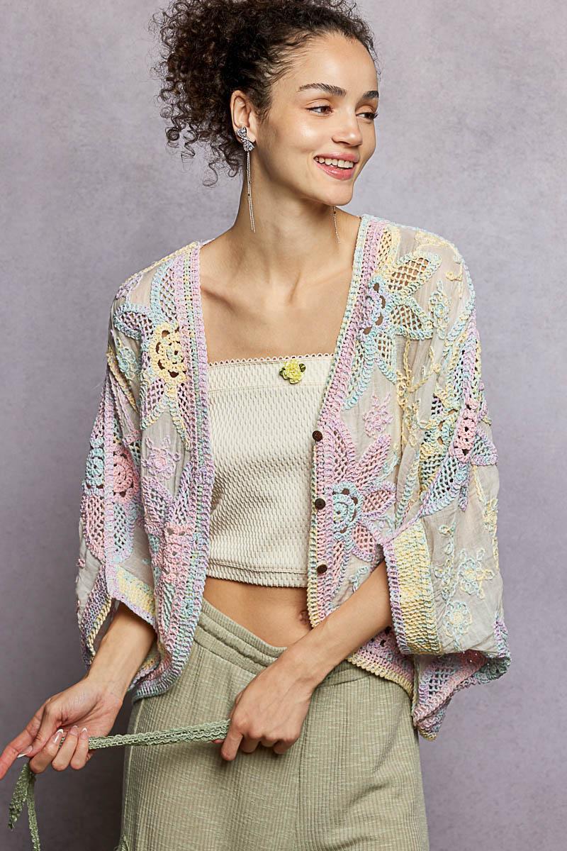 Oversized V-Neck Batwing Sleeve Crochet Cardigan