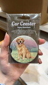 Golden Retriever Sitting Car Coaster