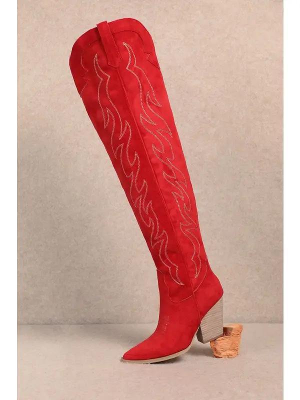 Abby Red High Shaft Western Boots