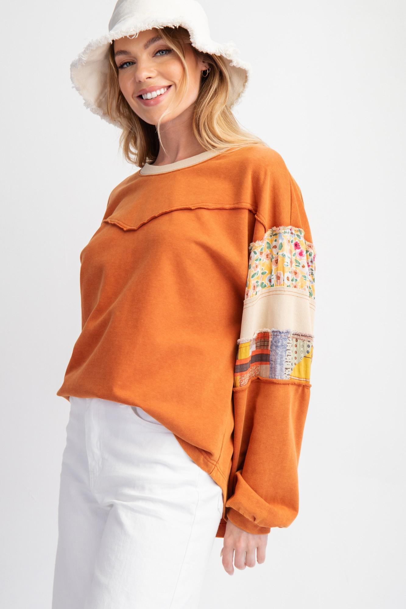 Rust Mix Terry Knit Pullover