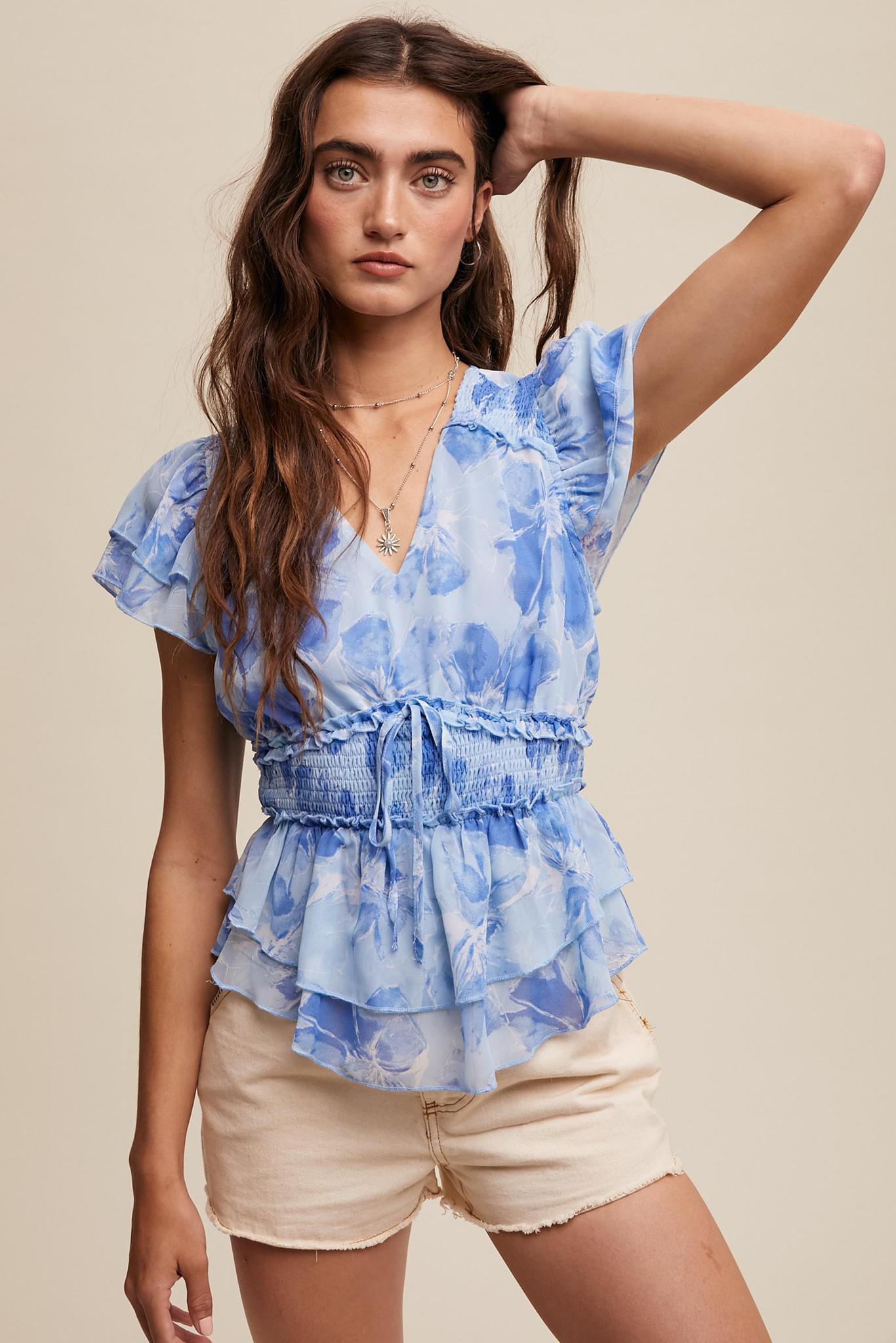 Floral Smocked Waist Ruffle Top