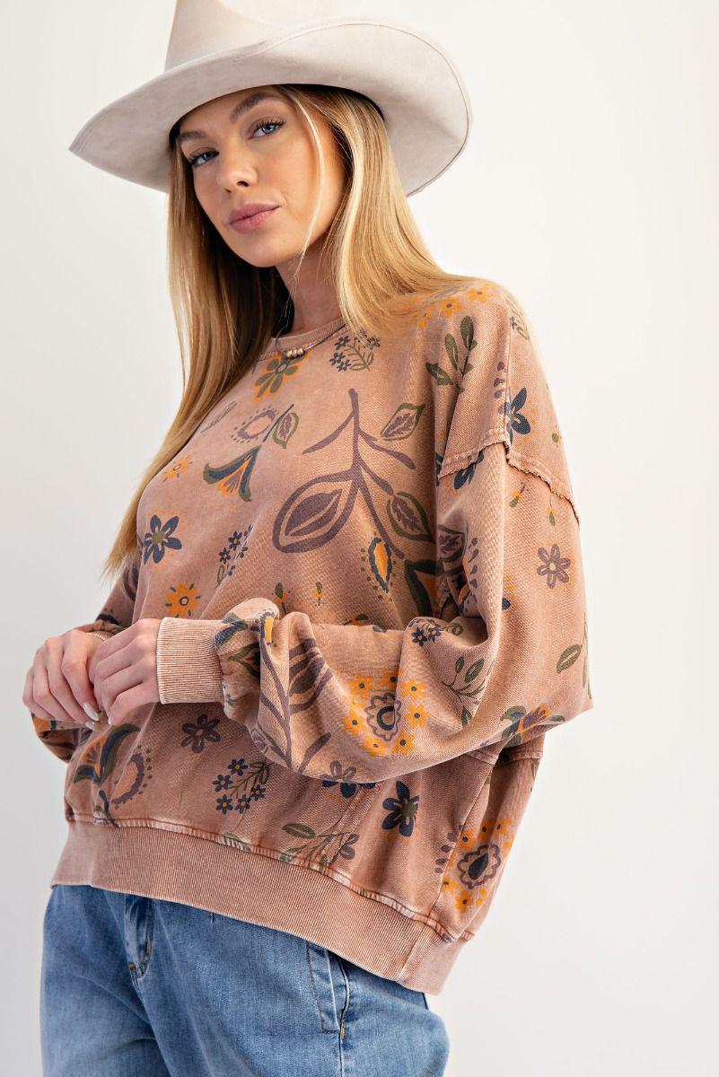 Mocha Mousse Floral Print Pullover