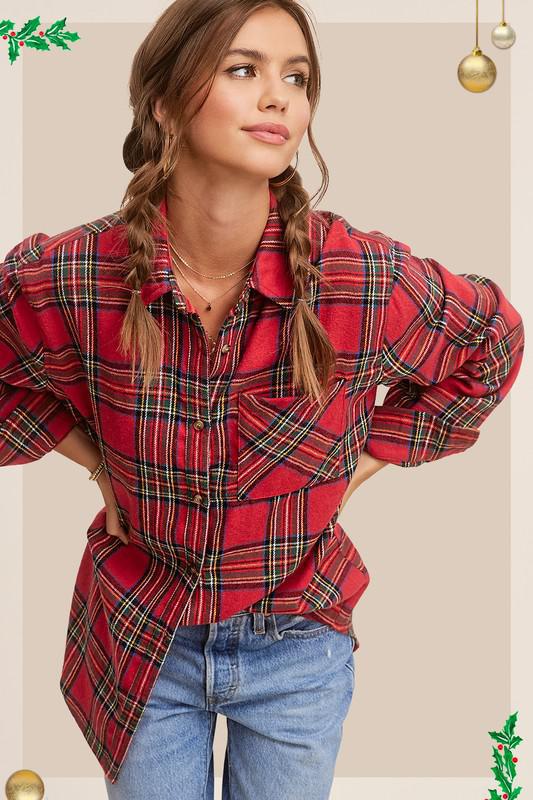 Red Ribbon Flannel Top