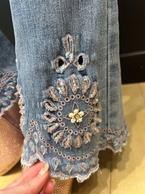 Everstretch Flare Hand Bead Embroidered Jeans