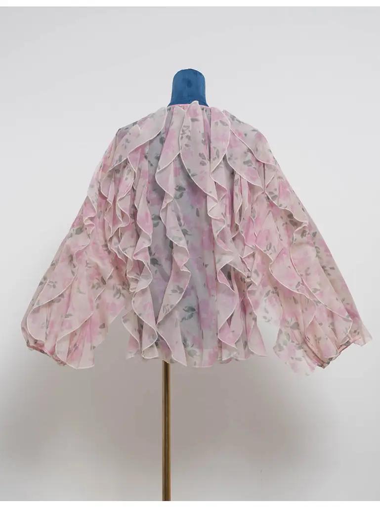 Boho Floral Print Tie Neck Tiered Ruffle Blouse