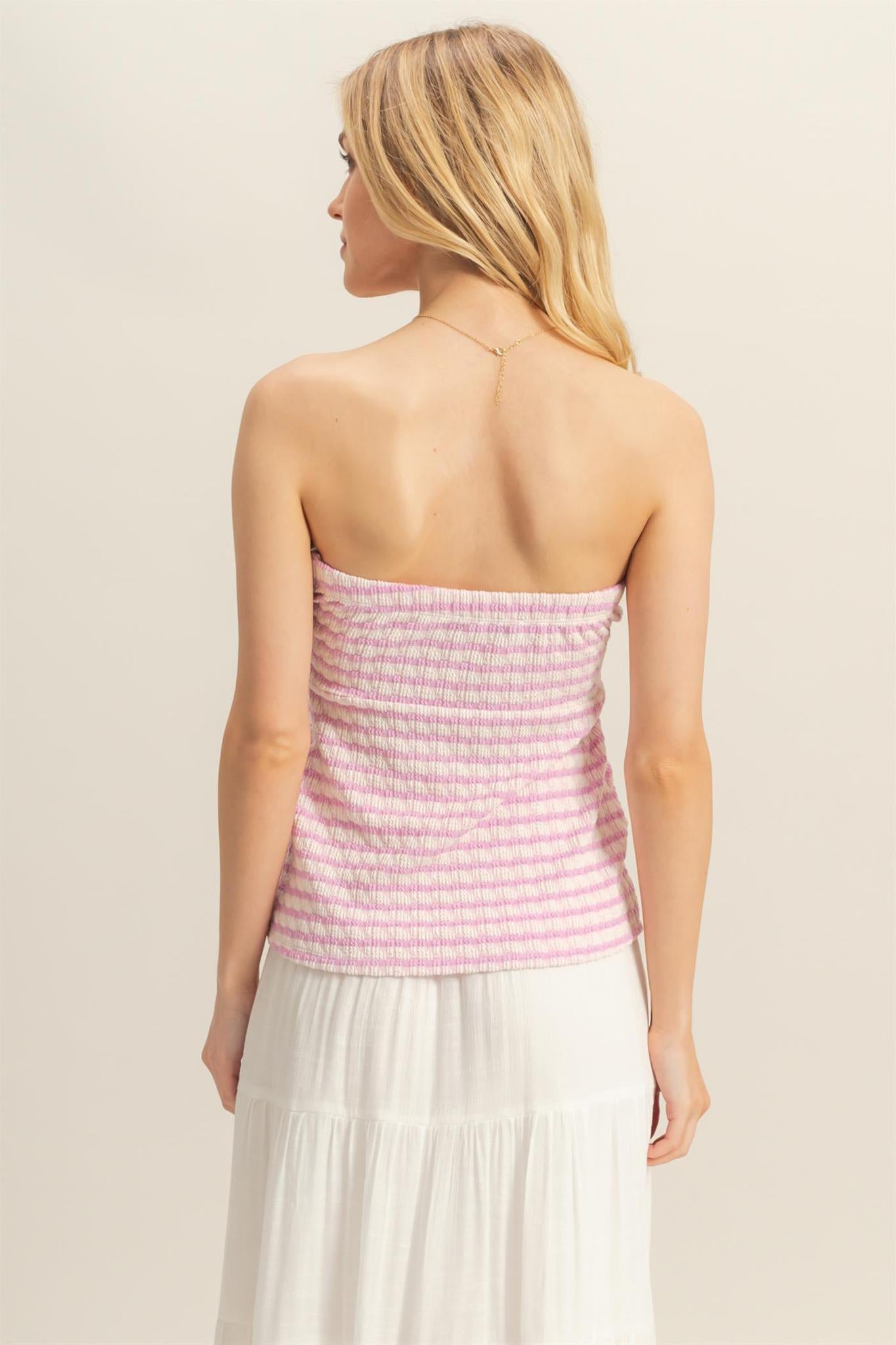 Lavender Striped Knit Twisted Tube Top