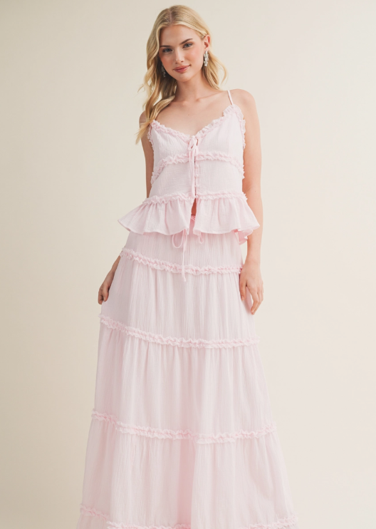 Water Lily Pink Tiered Ruffle Button-Front Camisole