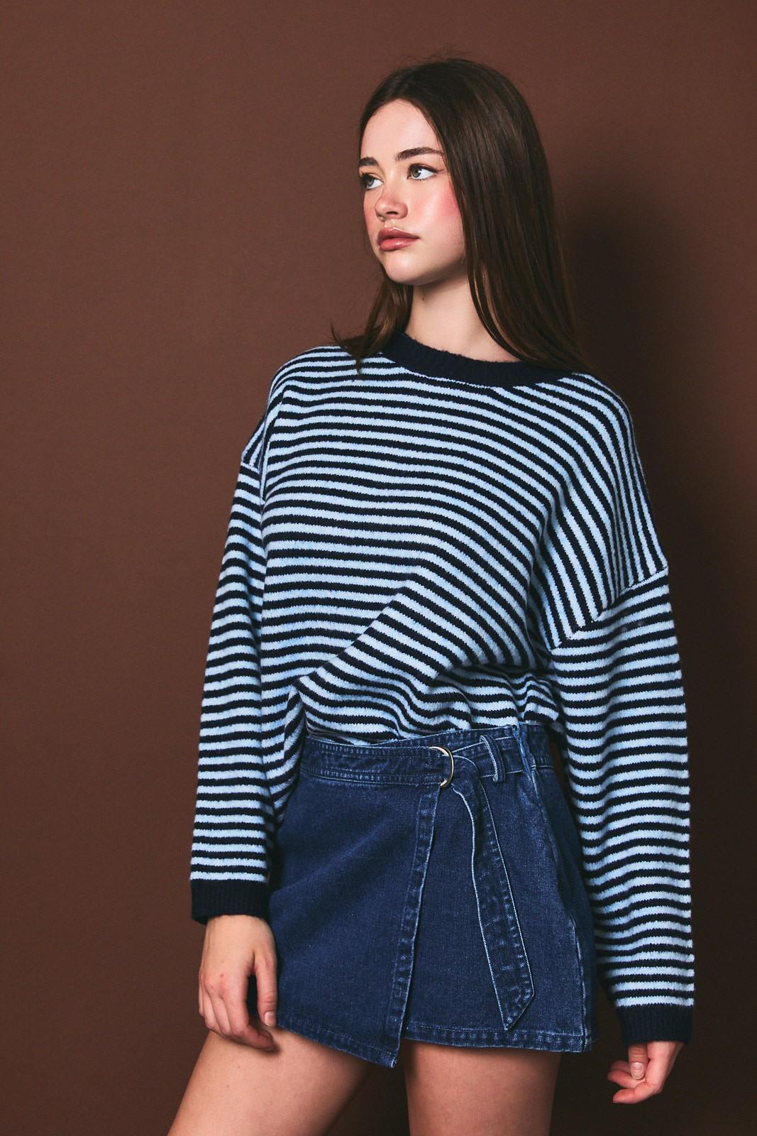 Soft Blue Stripe Knit Sweater Top