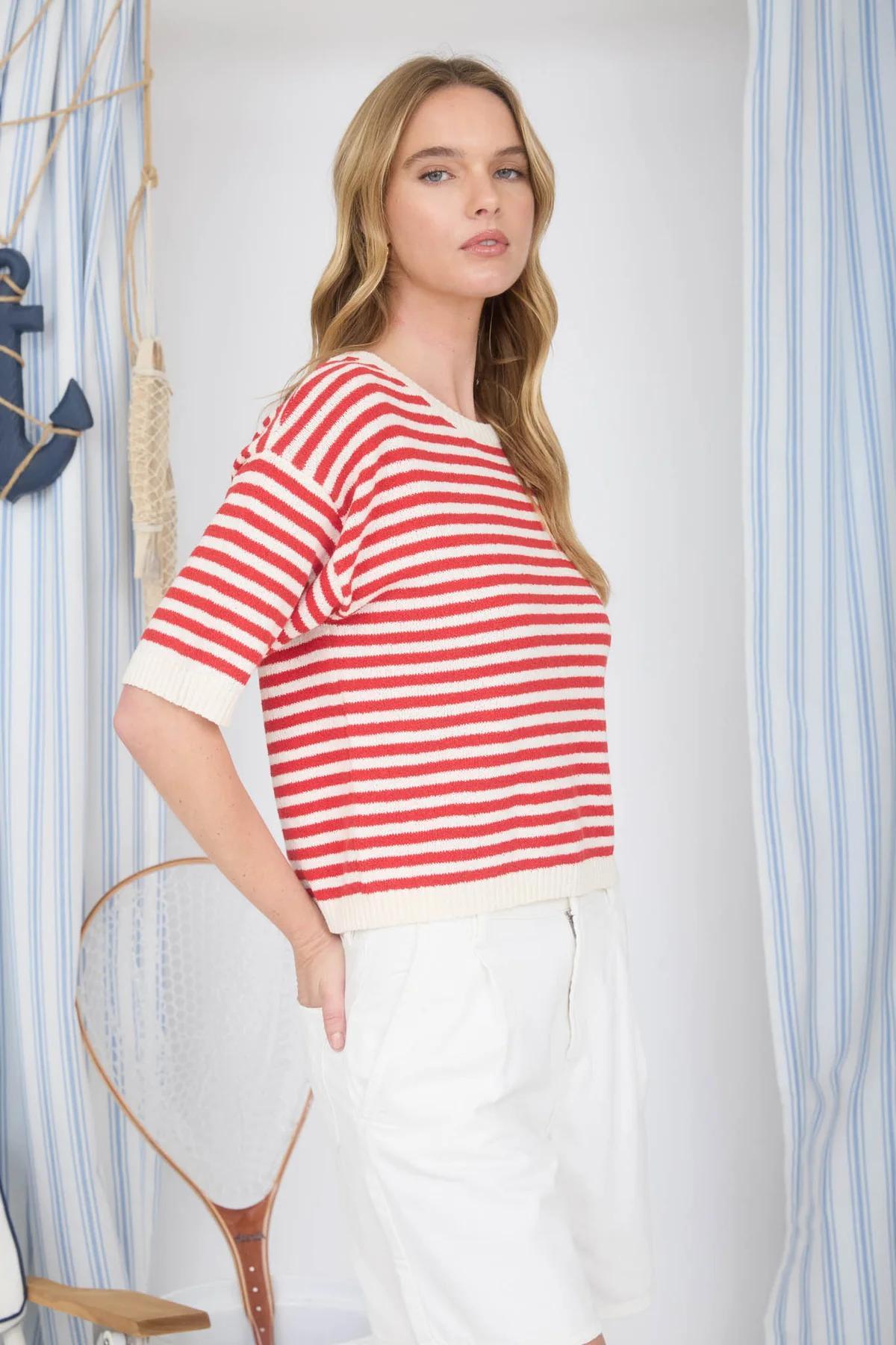 Striped Contrast Trim Sweater