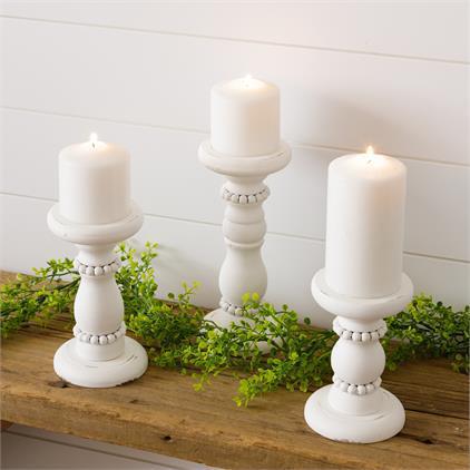 White Chippy Beaded Candle Holder