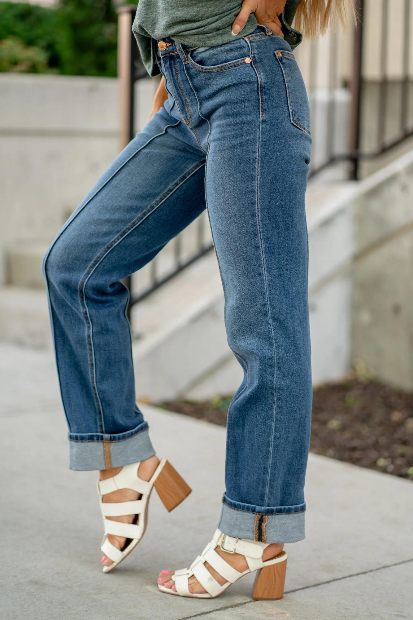 Judy Blue Cuffed Straight Jeans