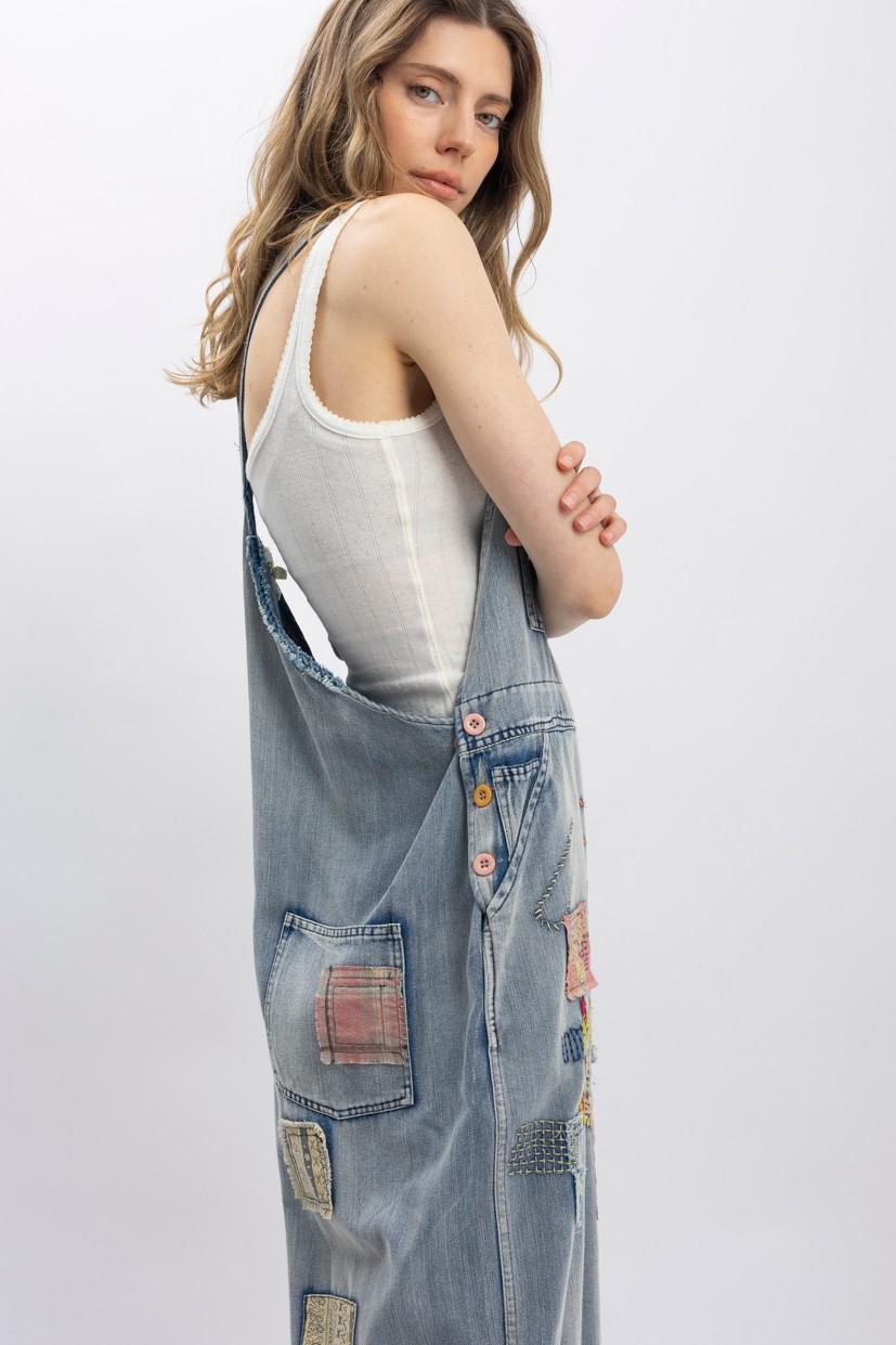 Vintage Washed Denim Oversized Bib Overalls