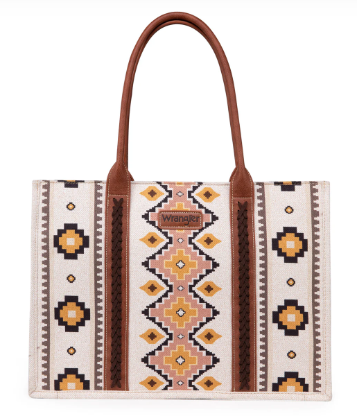 Wrangler Southwestern Pattern Dual Sided Print Canvas Wide Tote Coffee