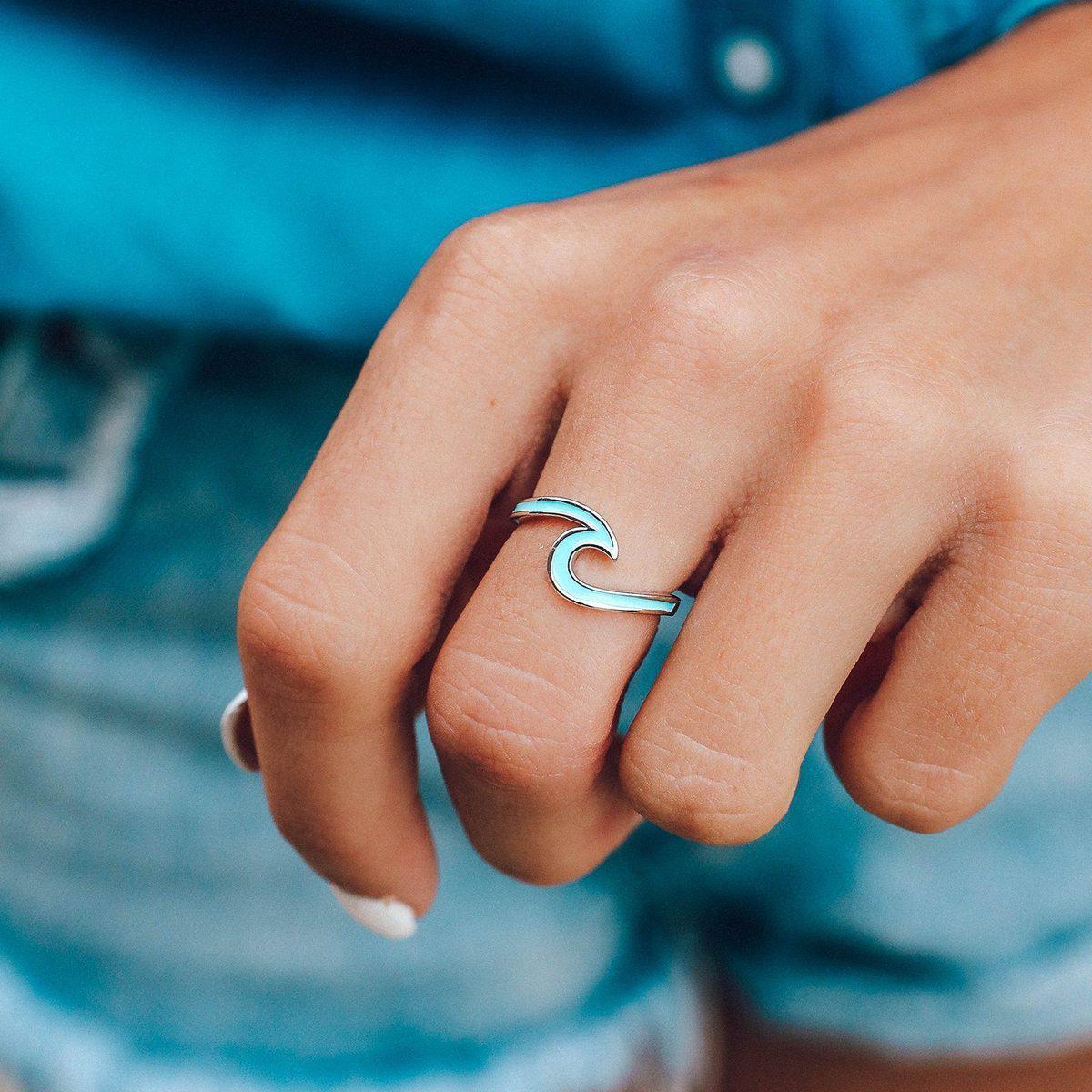 Enamel Blue Wave Ring