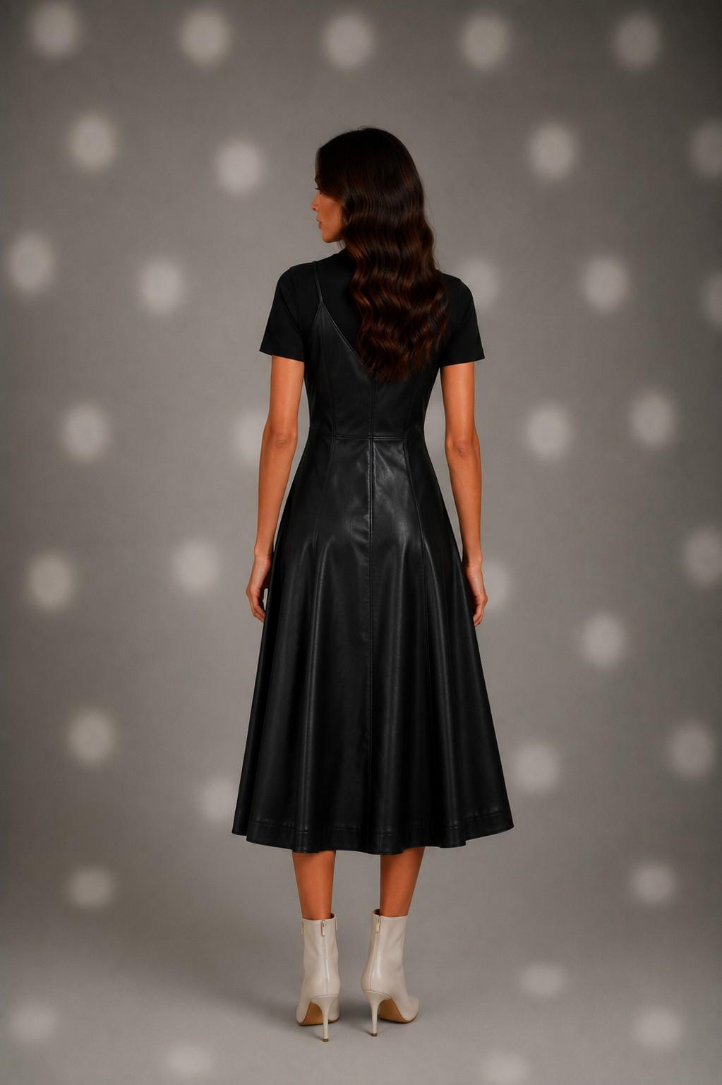 Faux Leather Slip Midi Dress With Adjustable Straps