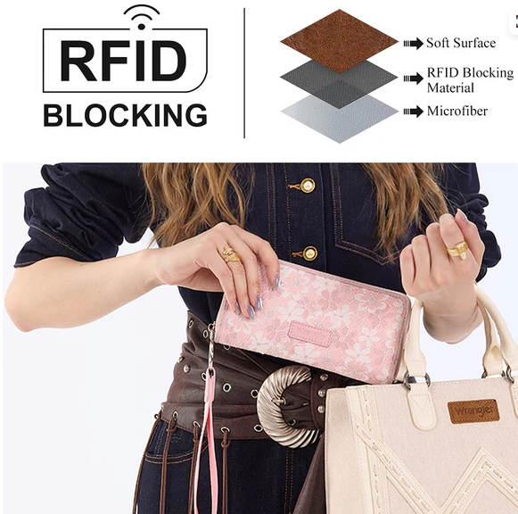 Wrangler Lace Floral RFID Blocking Zip Around Wallet