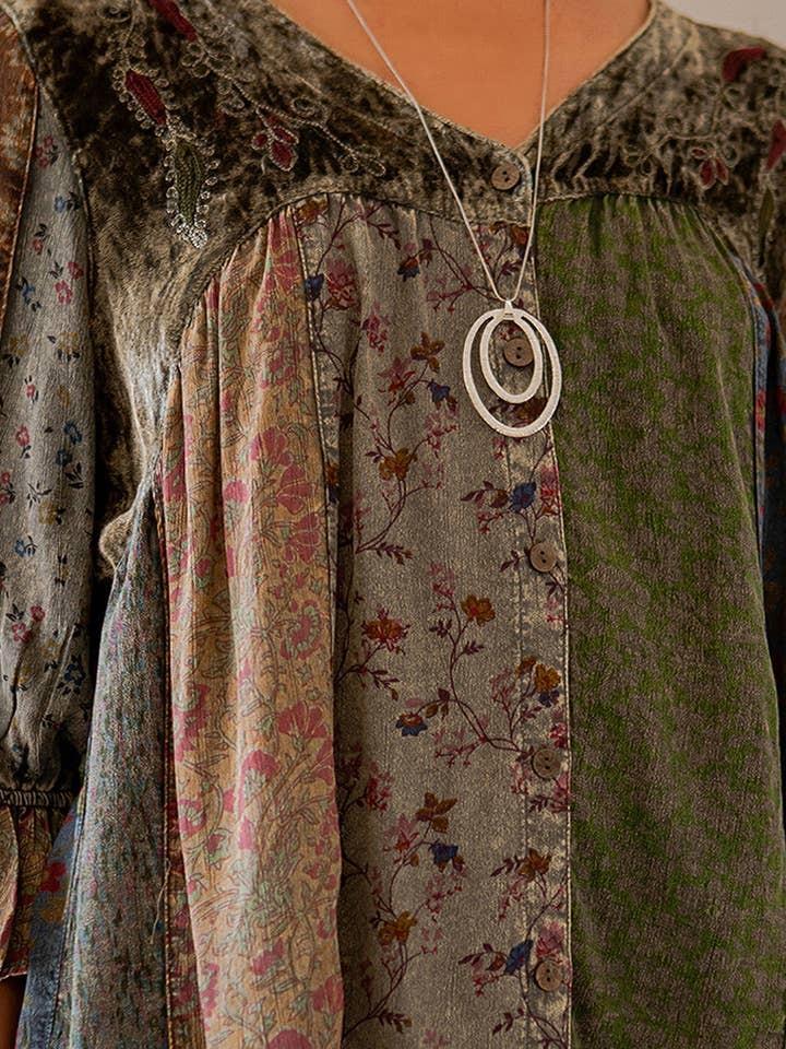 Vintage Bohemian Patchwork Velvet Top