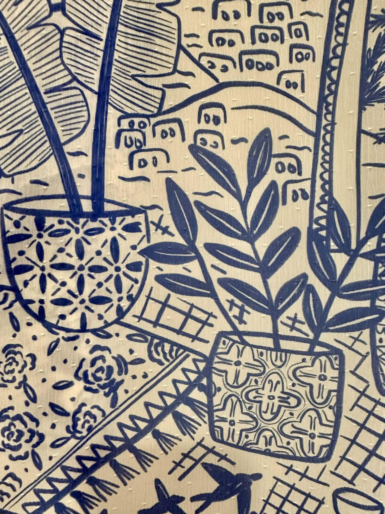 Blue & White Beach Print Pants