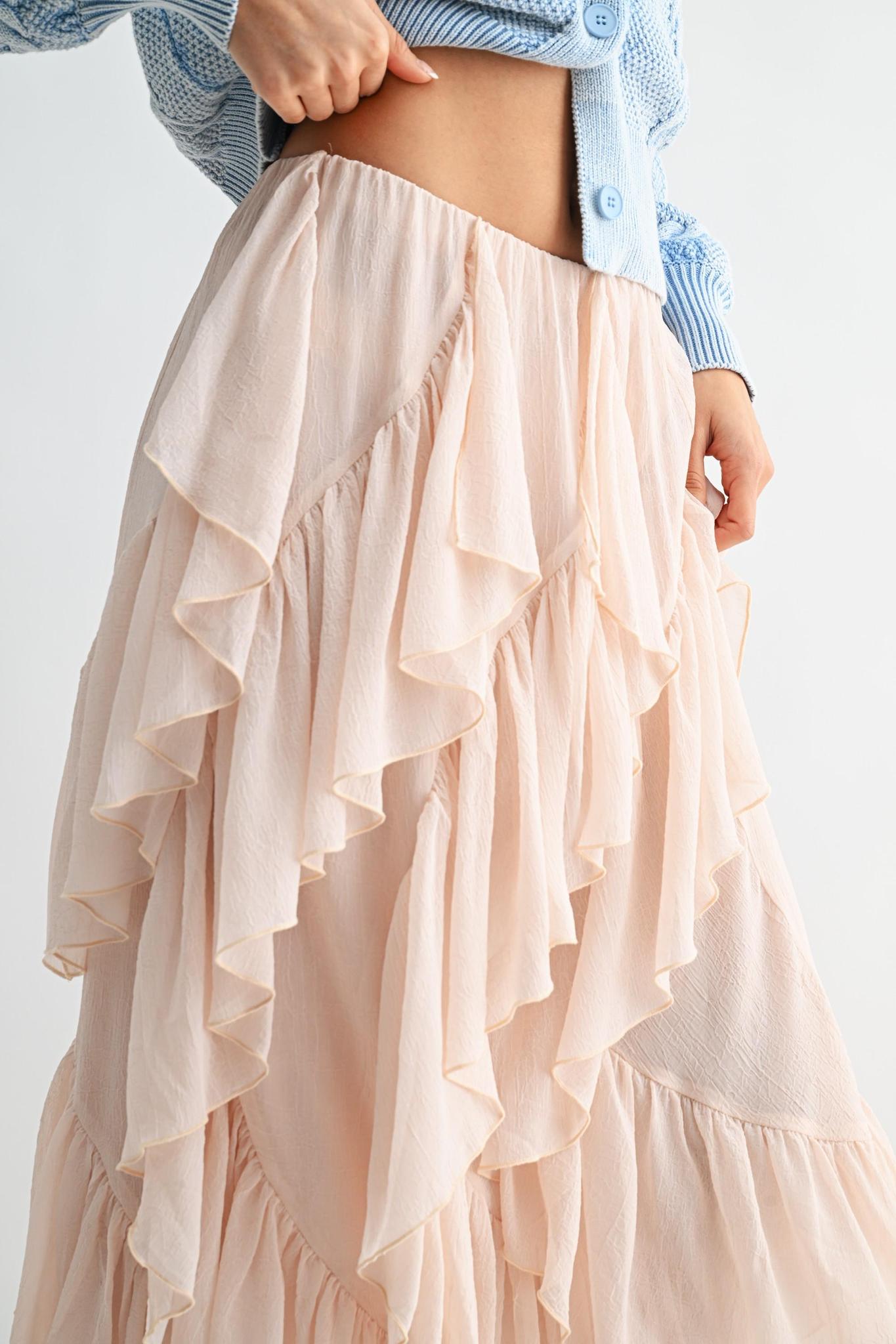 Layered Chiffon Ruffle Midi Skirt