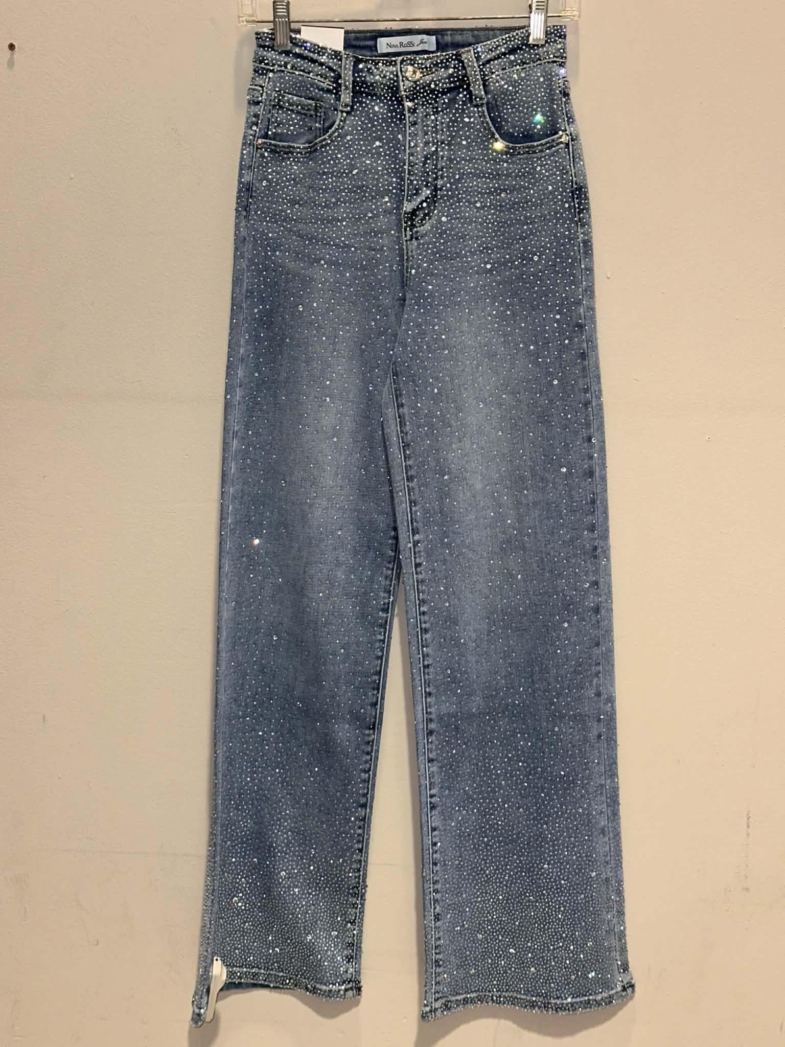 Nina Rossi Stone Embellished Wide Leg Jeans