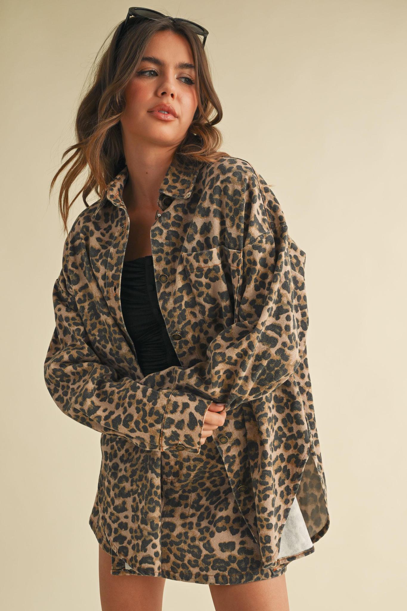 Leopard Shacket And Mini Skirt Set