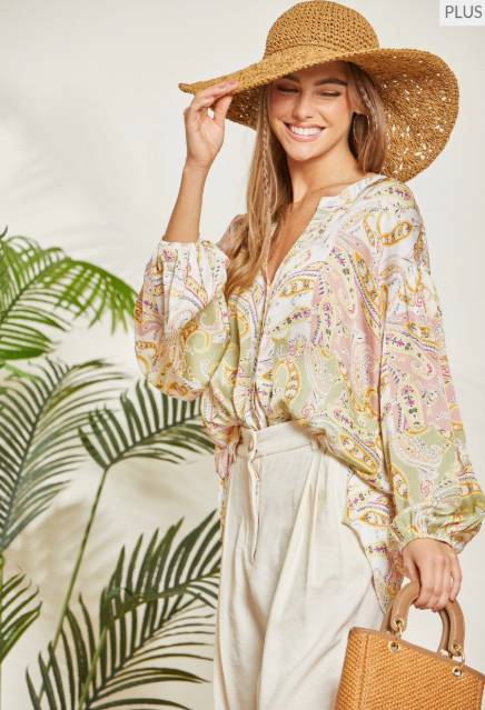 Plus Sage Blush Dreams Silk Blouse