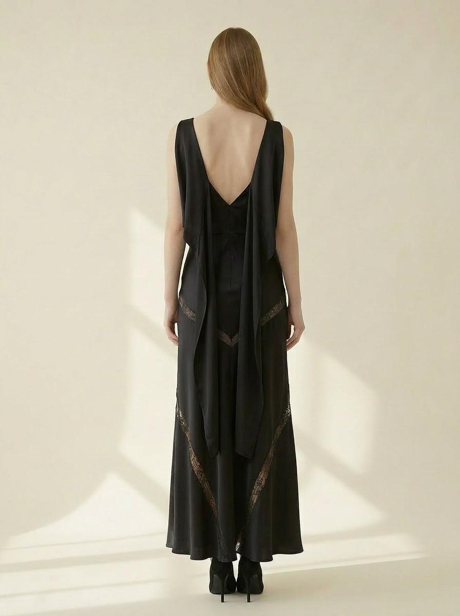 Satin Back Tie Draped Detail Sleeveless Maxi Dress