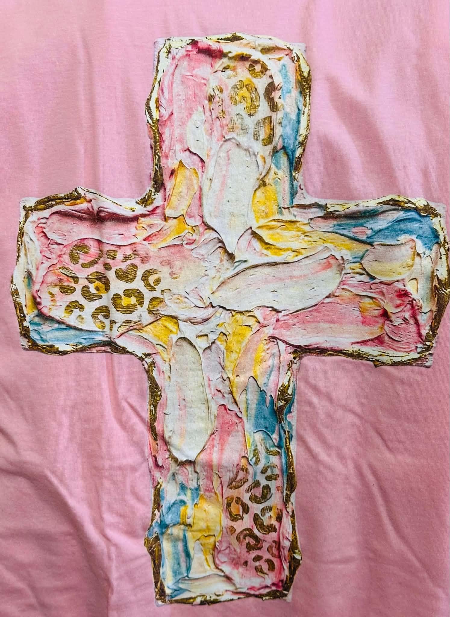Pink Painted Cross Tee
