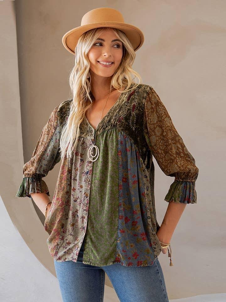 Vintage Bohemian Patchwork Velvet Top