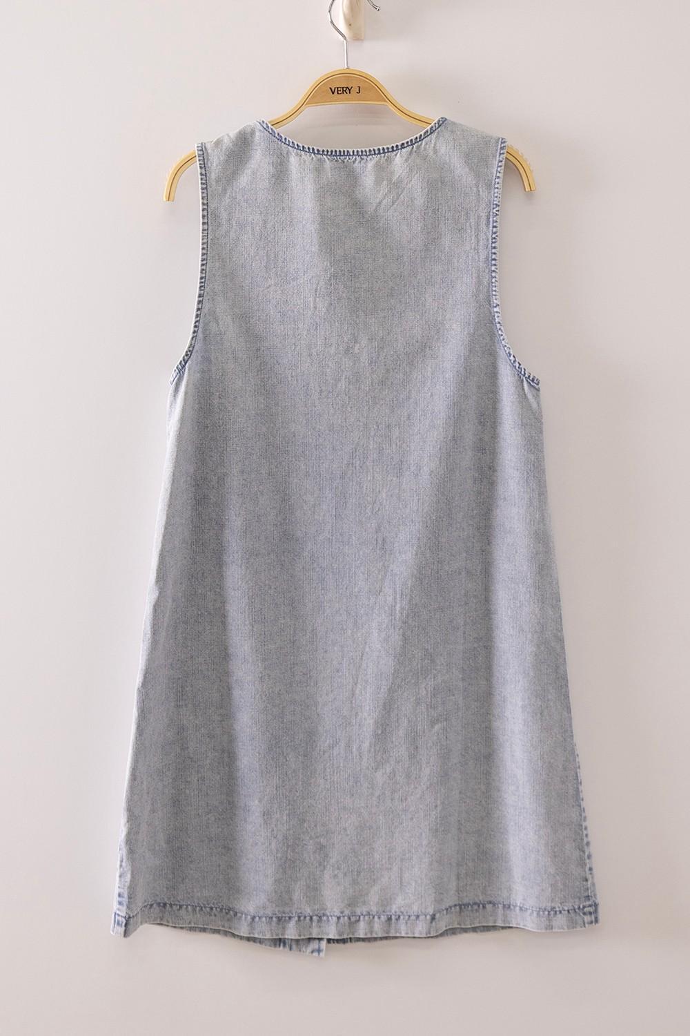 Scallop Button Washed Denim Mini Dress