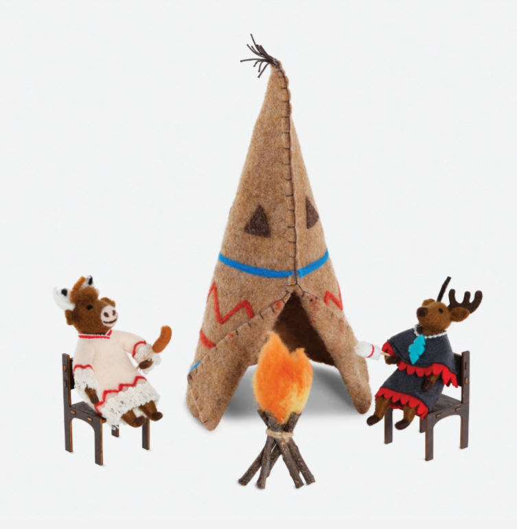 Animals Around the Campfire - Set of 4 Wool Ornaments