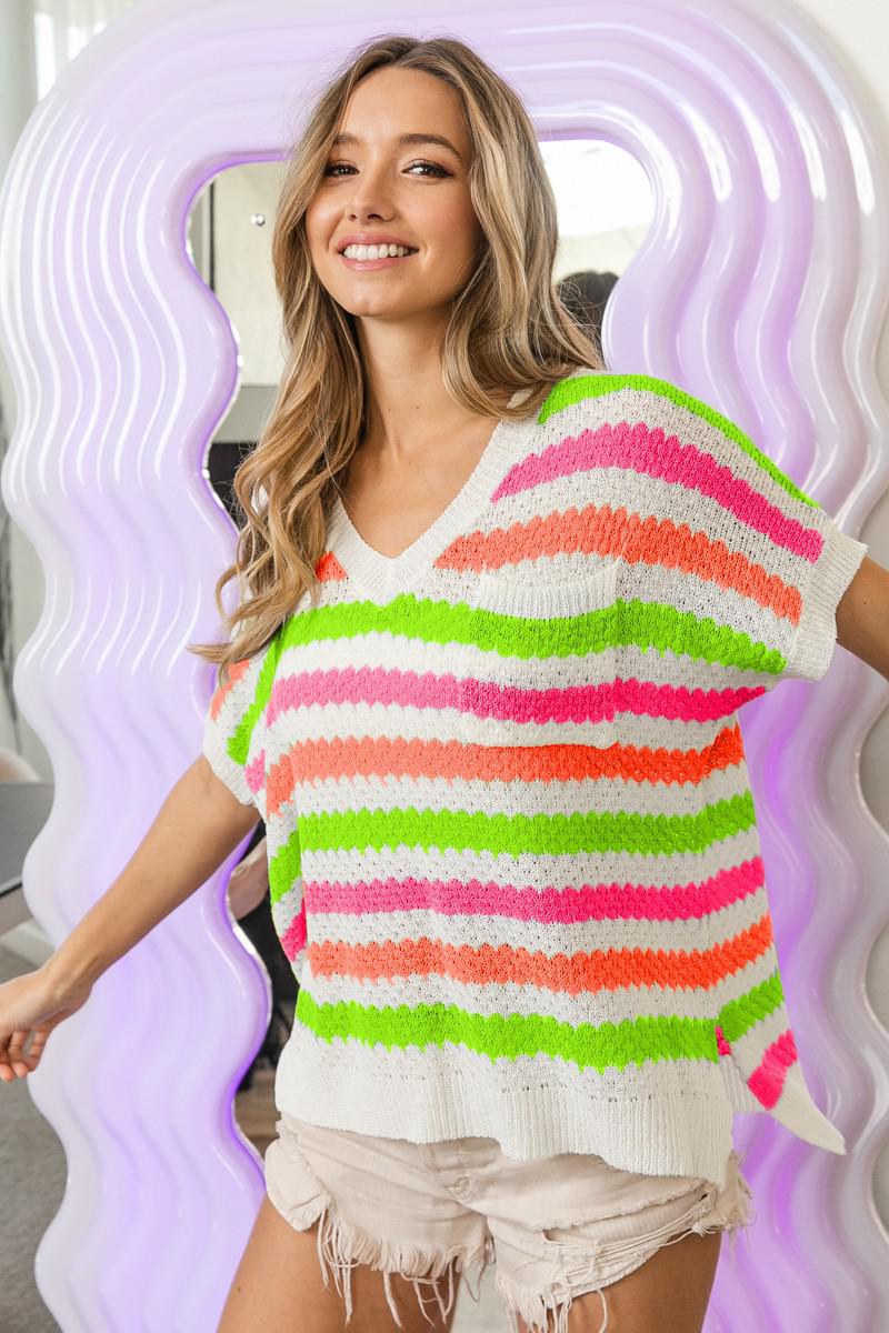 Neon Stripe Knit Top