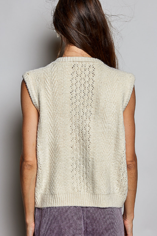 Cable Knit Scoop Neck Mixed Pattern Sweater Vest Sale