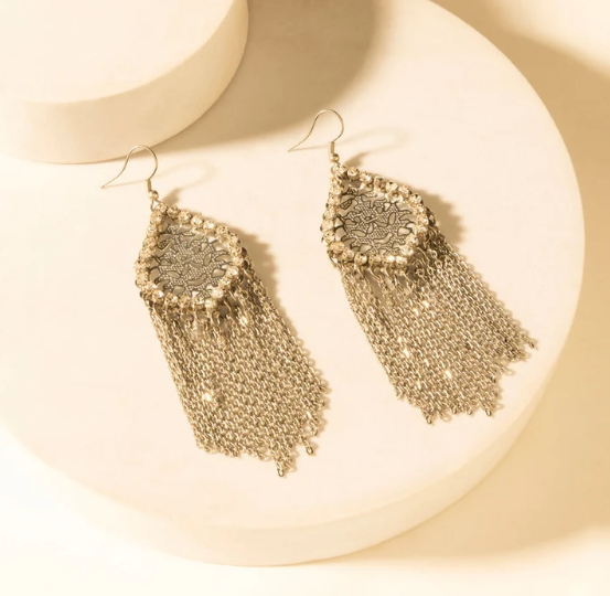 Stormtrail Fringe Earrings in Antique Frost