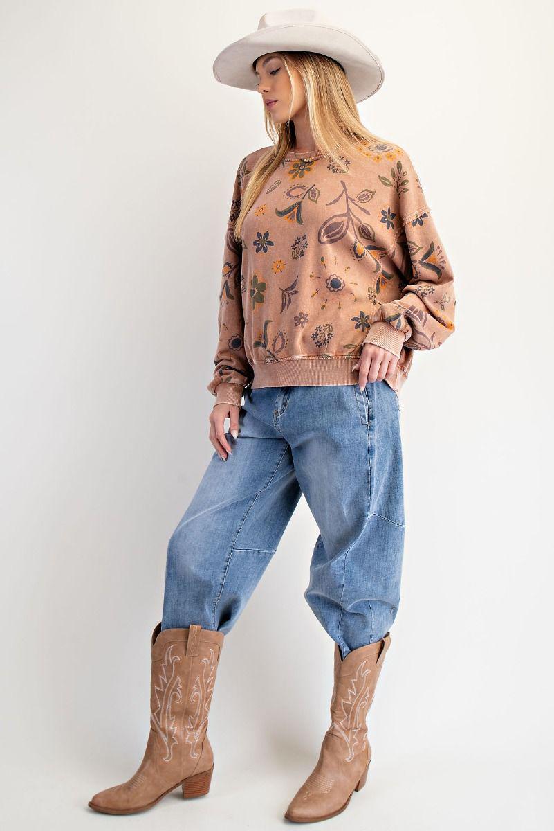 Mocha Mousse Floral Print Pullover