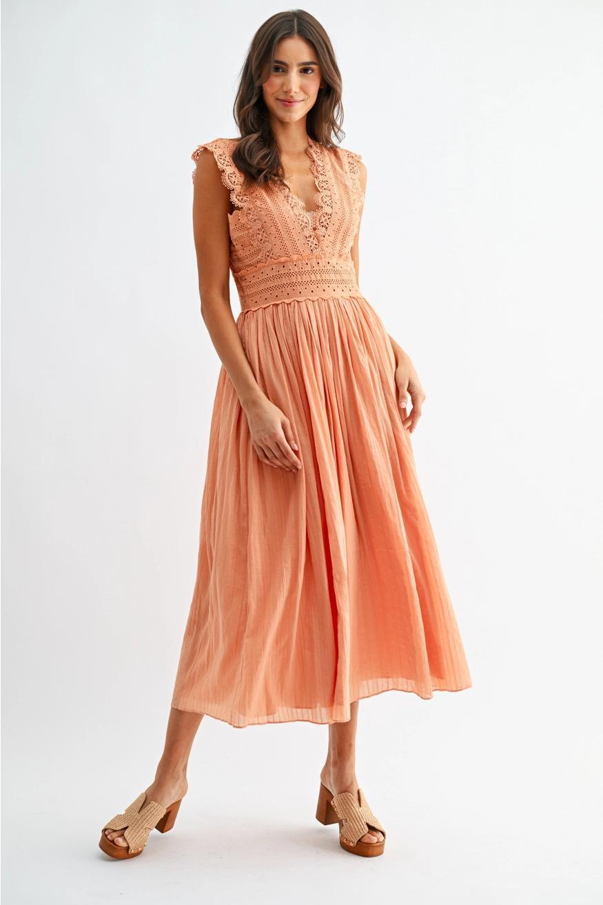 Orange Lace Boho Midi Dress