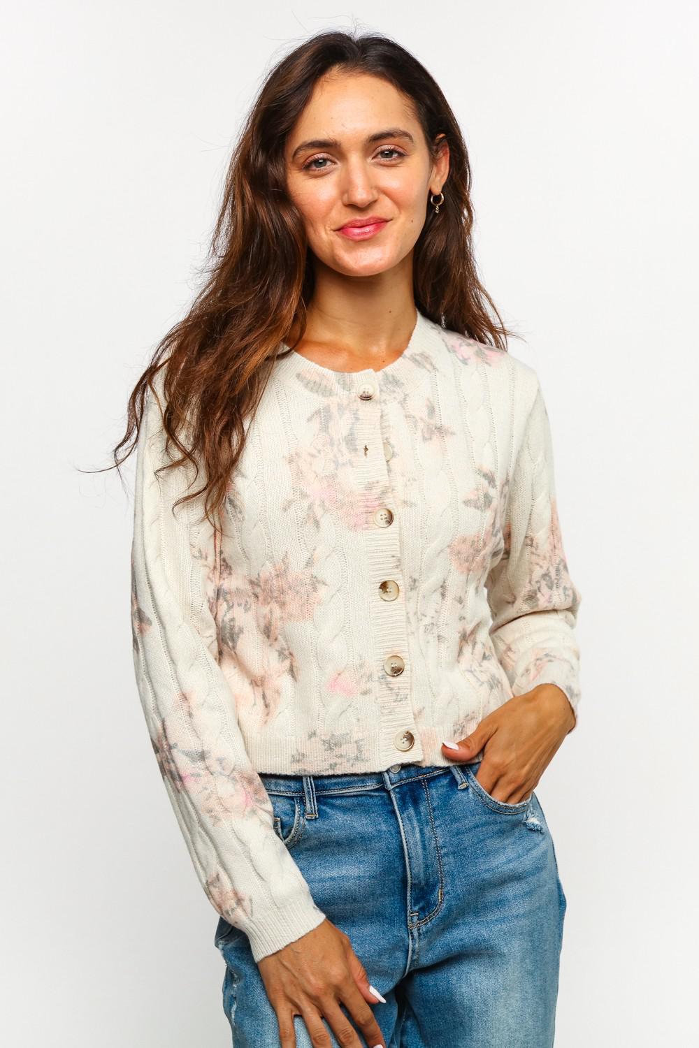 Button Down Floral Cable Sweater