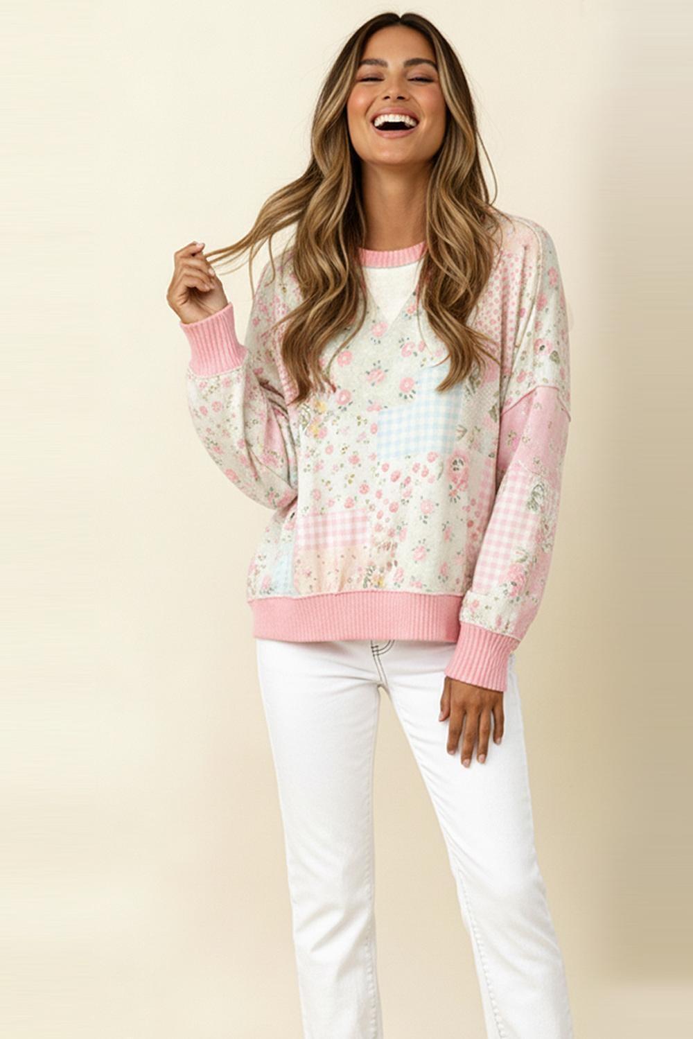 Triangle Oversized Long Sleeve Patchwork Top