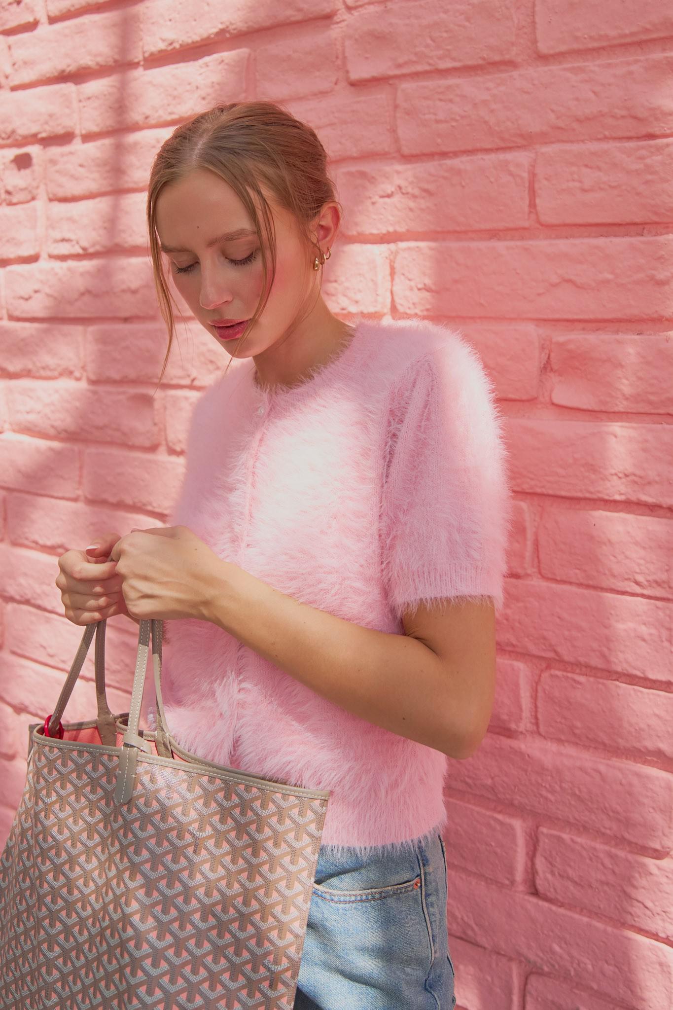 Mohair Knit Short Sleeve Sweater Cardigan