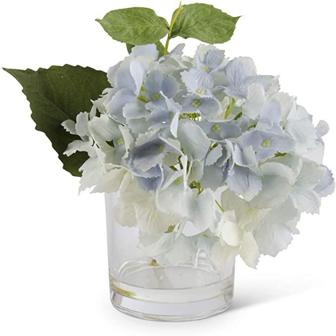 9" Pink Real Touch Hydrangea In Glass Vase