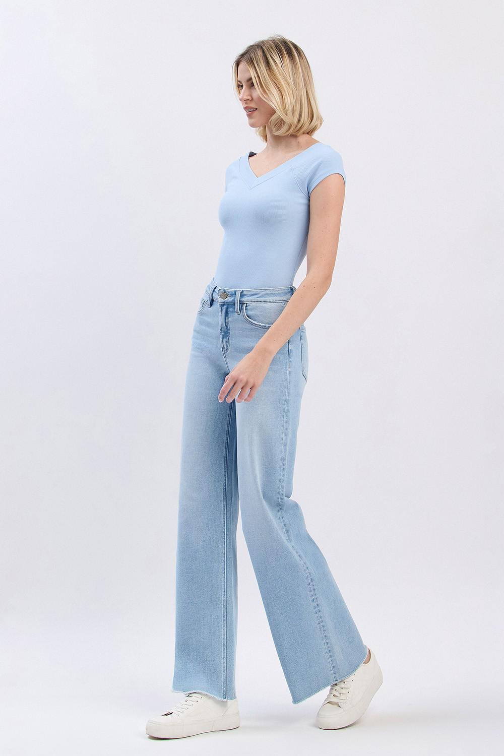 High Rise Raw Hem Wide Leg Jeans